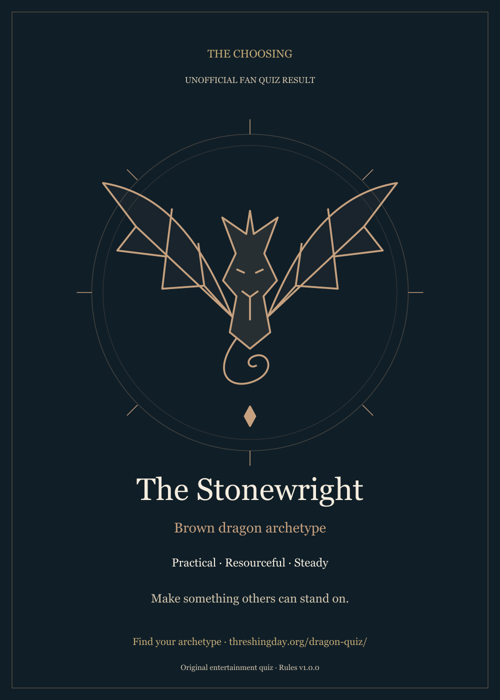 Original brown dragon archetype card: The Stonewright. Make something others can stand on.